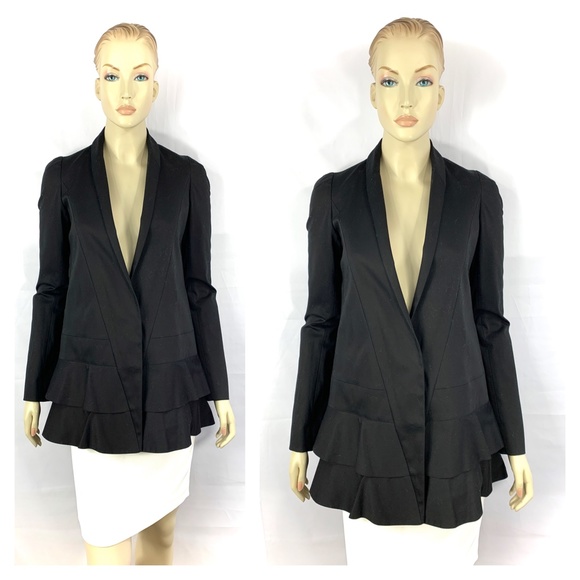 JASMINE DI MILO black cotton ruffle blazer 4 - Picture 2 of 11